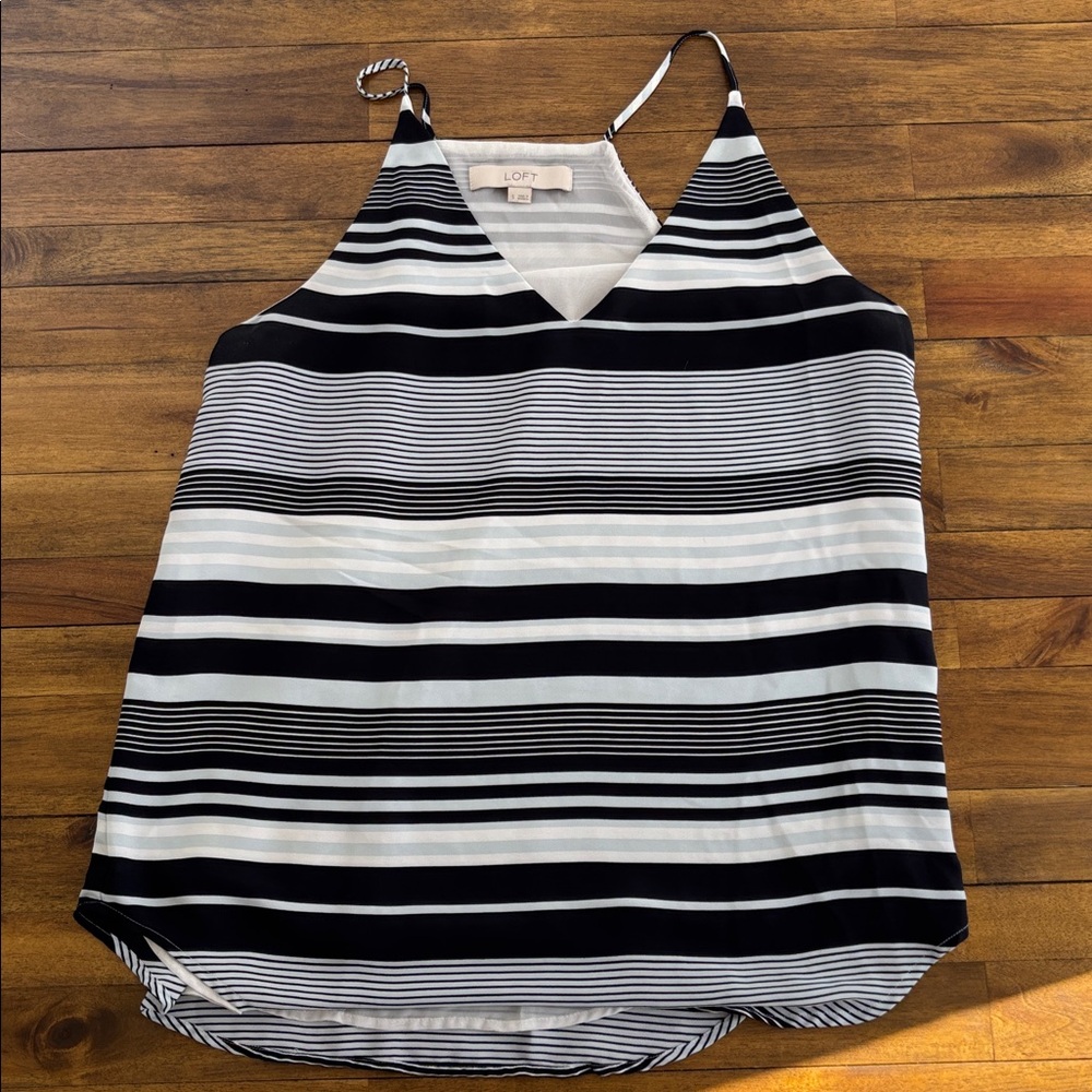 LOFT Navy and White Striped V-Neck Tank